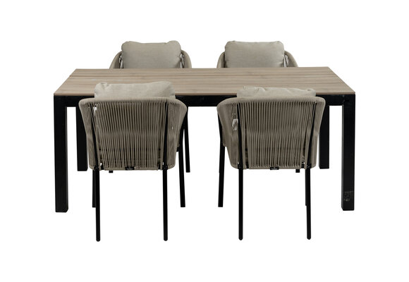 5-delige tuinset | 4 Elvira tuinstoelen (Black) | Tuintafel Cyprus 180x100cm (Wood)