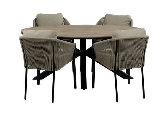 5-delige tuinset | 4 Elvira tuinstoelen (Black) | Tuintafel Cyprus 180x115cm (Wood)