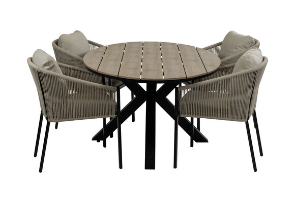 5-delige tuinset | 4 Elvira tuinstoelen (Black) | Tuintafel Cyprus 180x115cm (Wood)