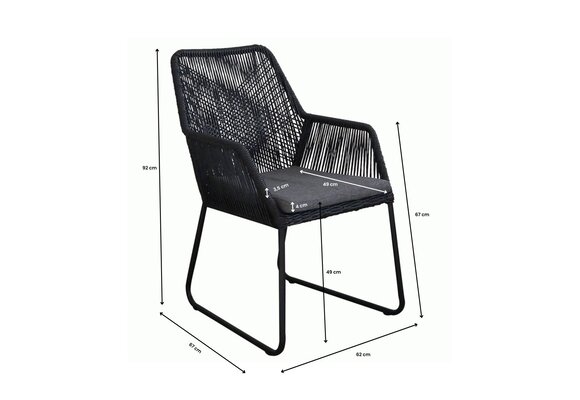 7-delige tuinset | 6 Mona tuinstoelen (Black) | Tuintafel Malaga 240x115cm (Black)