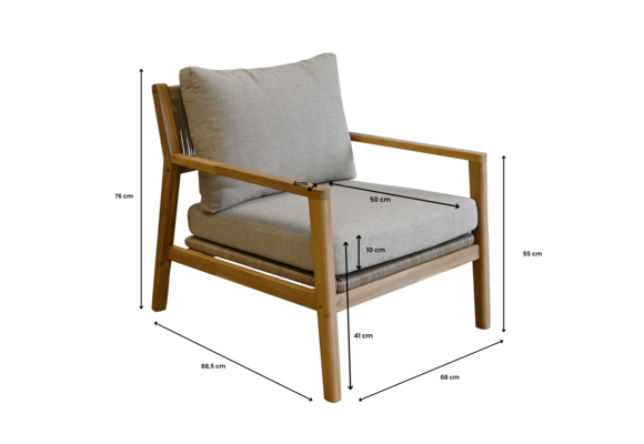 4x Loungestoel Felline + Loungetafel Felline | 120x60cm | Acaciahout