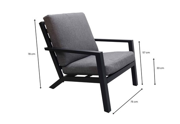 4x Bezano loungestoel | Grey + Loungetafel Bezano 120x60cm | Matt Black | Aluminium