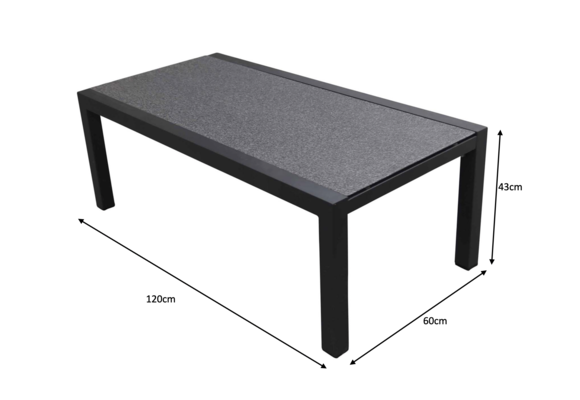 4x Bezano loungestoel | Grey + Loungetafel Bezano 120x60cm | Matt Black | Aluminium