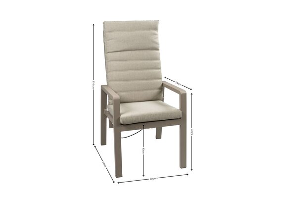 7-delige tuinset | 6 verstelbare Berlijn tuinstoelen (Champagne) | Tuintafel Malta 220x100cm