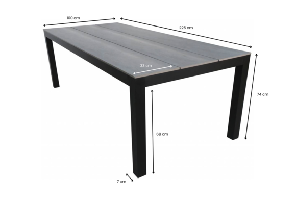 7-Delige tuinset | 6 Elvira tuinstoelen (Black) | Tuintafel Cyprus 225x100cm (Grey)