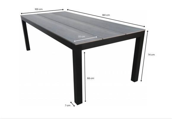 5-Delige tuinset | 4 Elvira tuinstoelen (Black) | Tuintafel Cyprus 180x100cm (Grey)