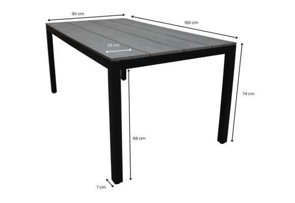 5-Delige tuinset | 4 Elvira tuinstoelen (Black) | Tuintafel Cyprus 160x90cm (Grey)