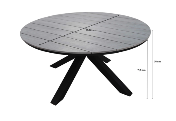 7-Delige ronde tuinset | 6 Tuinstoelen Elvira (Black) | Tuintafel Cyprus ø150cm (Grey)