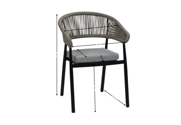 5-Delige tuinset | 4 Tuinstoelen Knokke (Black) | Inklapbare tuintafel Gent 70x70cm (Black)