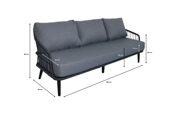 Isabel Loungeset | 3-persoons Loungebank + 2 Loungestoelen | Black | Rope