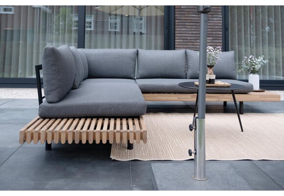 Hoek Loungeset Lissabon 4-delig | Antraciet | Incl. Rafael Bijzettafels Ø45 & Ø60 cm Black