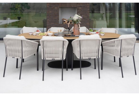 9-delige tuinset | 8 Pisa tuinstoelen (Black) | 260cm Tower tuintafel (Black)