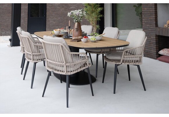 9-delige tuinset | 8 Isabel tuinstoelen (Sand) | 260cm Tower tuintafel (Black)