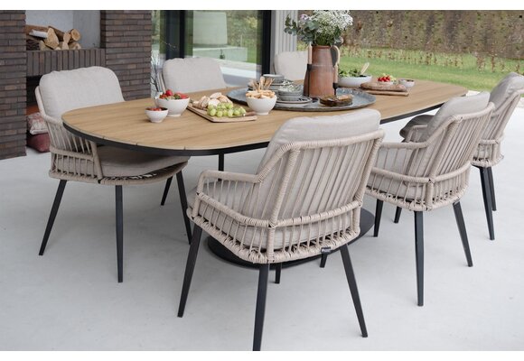 9-delige tuinset | 8 Isabel tuinstoelen (Sand) | 260cm Tower tuintafel (Black)