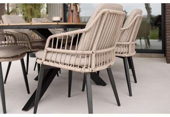 7-delige tuinset | 6 Isabel tuinstoelen (Sand) | Tuintafel Cadiz 240x115cm (Black)