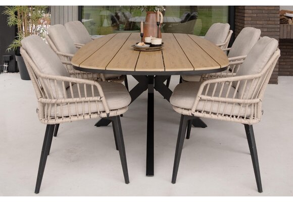 9-delige tuinset | 8 Isabel tuinstoelen (Sand) | Tuintafel Cadiz 280x115cm (Black(