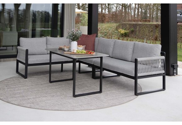 Hoek Lounge Dining set Reims | Links | Black & Off Sand
