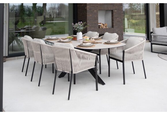 7-delige tuinset | 6 Elvira tuinstoelen (Black) | Tuintafel Malaga 240x115cm (Black)