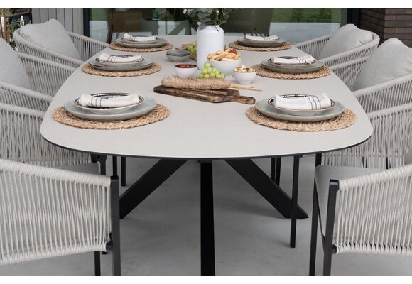 7-delige tuinset | 6 Elvira tuinstoelen (Black) | Tuintafel Malaga 240x115cm (Black)