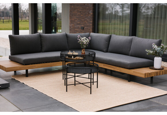 Hoek Loungeset Lissabon 4-delig | Antraciet | Incl. 2 Aiko Black Bijzettafels