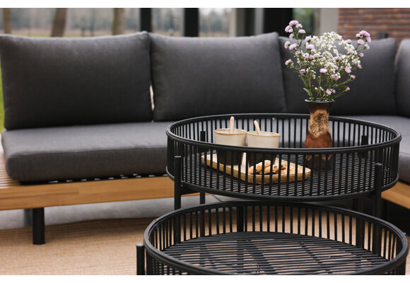 Hoek Loungeset Lissabon 4-delig | Antraciet | Incl. 2 Aiko Black Bijzettafels