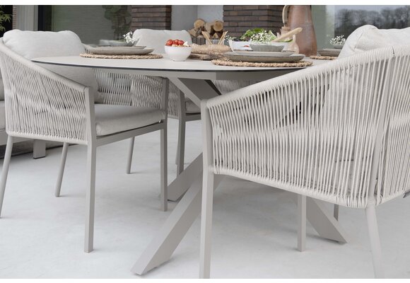 7-delige tuinset | 6 Elvira tuinstoelen (Camel) | Tuintafel Rock 235x100cm (Beton)