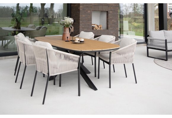 9-delige tuinset | 8 Elvira tuinstoelen (Black) | Tuintafel Cadiz 280x115cm (Black)