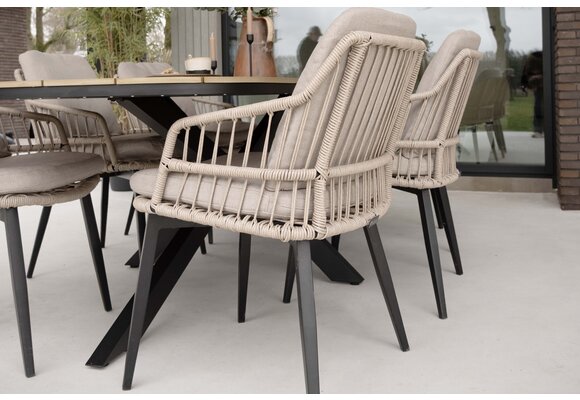 9-delige tuinset | 8 Isabel tuinstoelen (Black) | Tuintafel Malaga 280x115cm (Black)