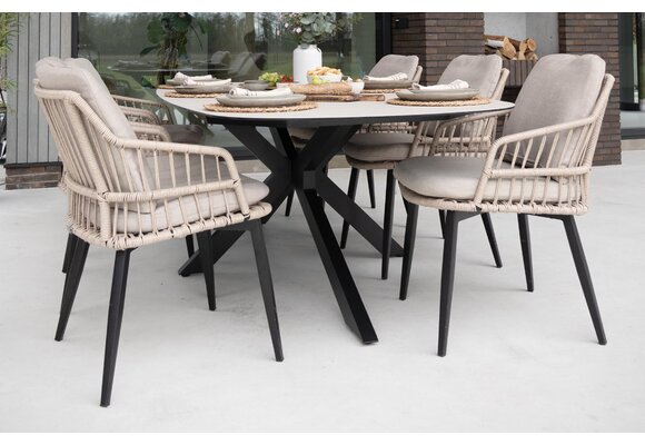 5-delige tuinset | 4 Isabel tuinstoelen (Black) | Tuintafel Malaga 180x115cm (Black)