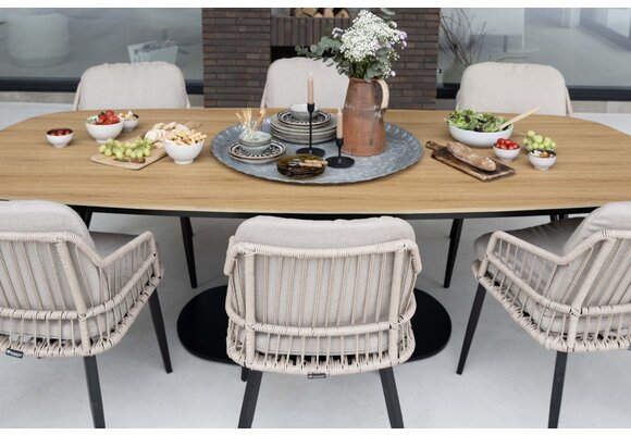 9-delige tuinset | 8 Isabel tuinstoelen (Sand) | 260cm Tower tuintafel (Black)