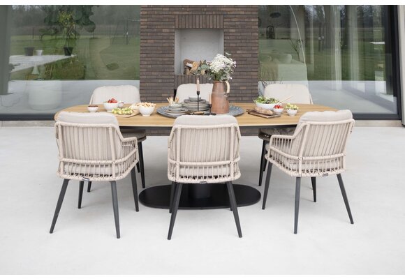 9-delige tuinset | 8 Isabel tuinstoelen (Sand) | 260cm Tower tuintafel (Black)