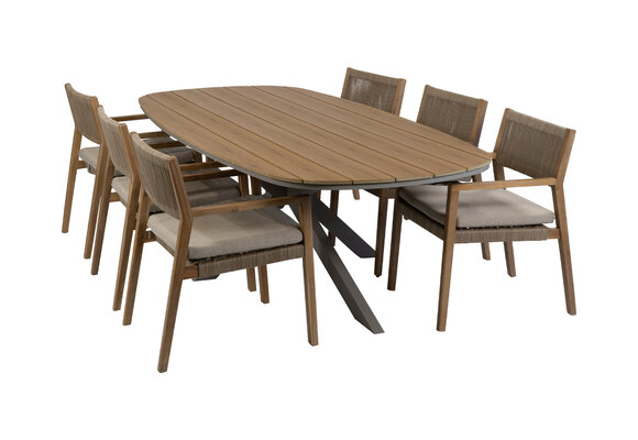 7-delige tuinset | 6 Felline tuinstoelen (Acaciahout) | Tuintafel Cadiz 240x115cm (Camel)