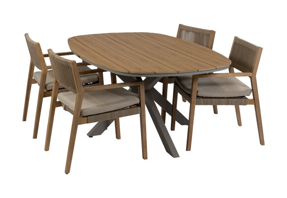 5-delige tuinset | 4 Felline tuinstoelen (Acaciahout) | Tuintafel Cadiz 180x115cm (Camel)