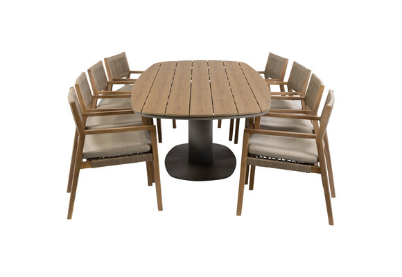 9-delige tuinset | 8 Felline tuinstoelen (Acaciahout) | Tuintafel Tower 260cm (Camel)