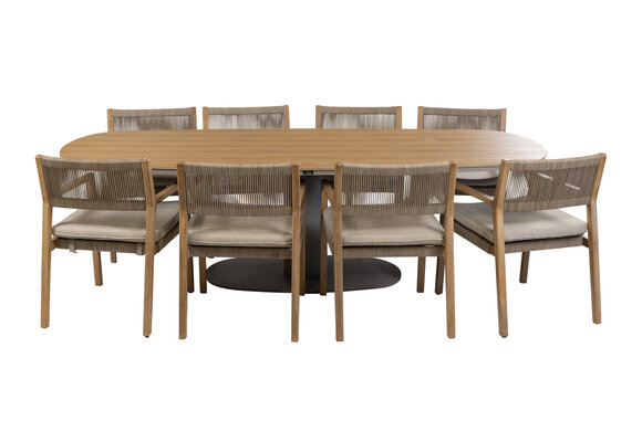 9-delige tuinset | 8 Felline tuinstoelen (Acaciahout) | Tuintafel Tower 260cm (Camel)