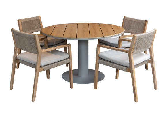 5-delige ronde tuinset | 4 Felline tuinstoelen (Acaciahout) | Tuintafel Tower ø120cm (Camel)