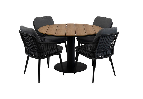 5-delige ronde tuinset | 4 Isabel tuinstoelen (Black) | ø120cm Tower tuintafel (Black)