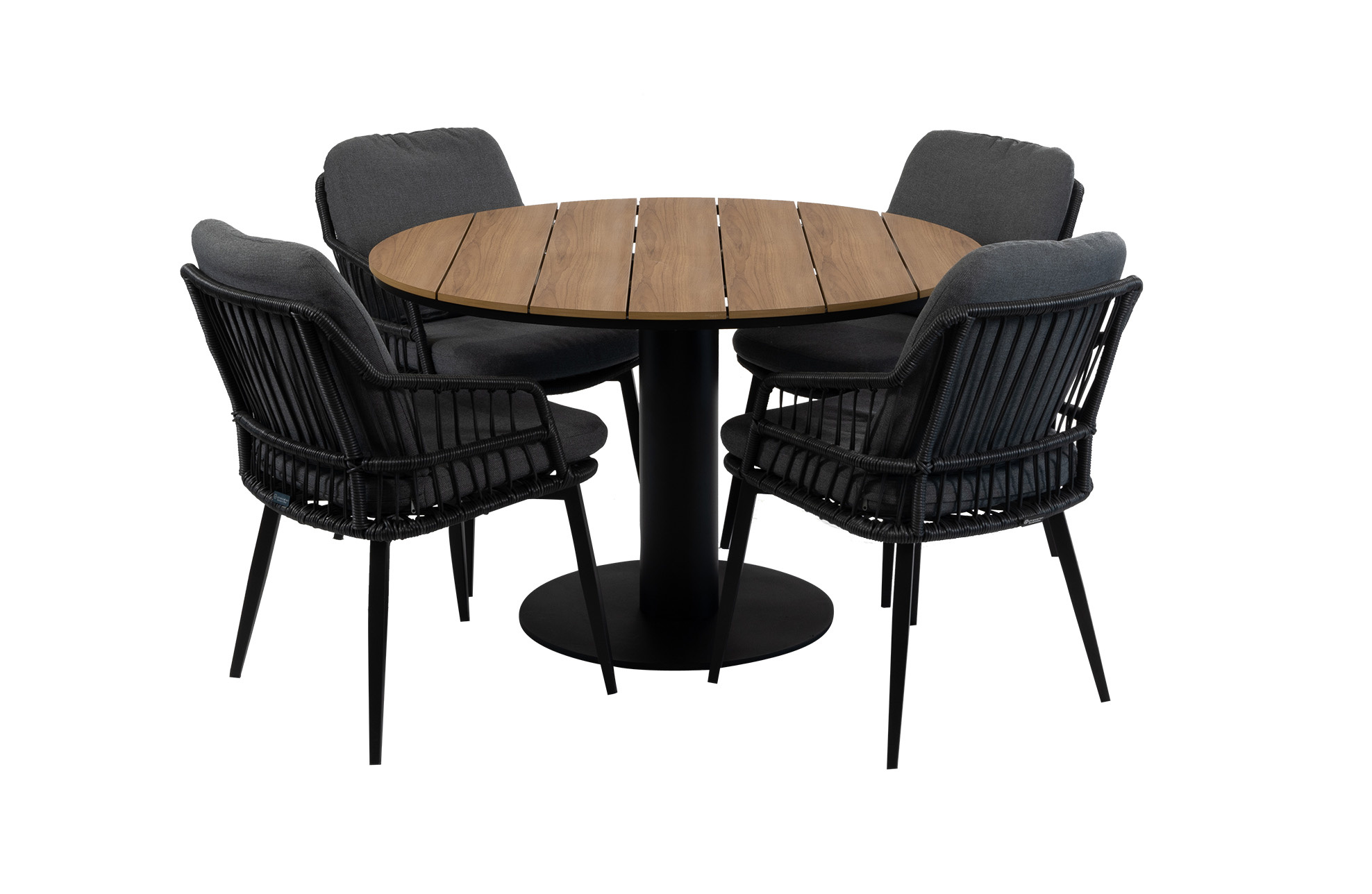 Normin 5-delige ronde tuinset | 4 Isabel tuinstoelen (Black) | ø120cm Tower tuintafel (Black)