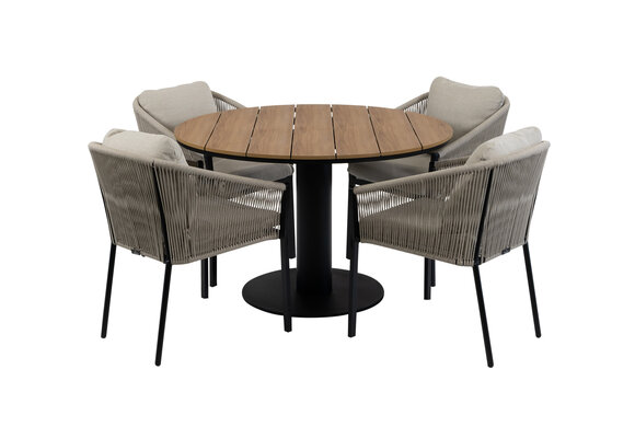 5-delige ronde tuinset | 4 Elvira tuinstoelen (Black) | ø120cm Tower tuintafel (Black)
