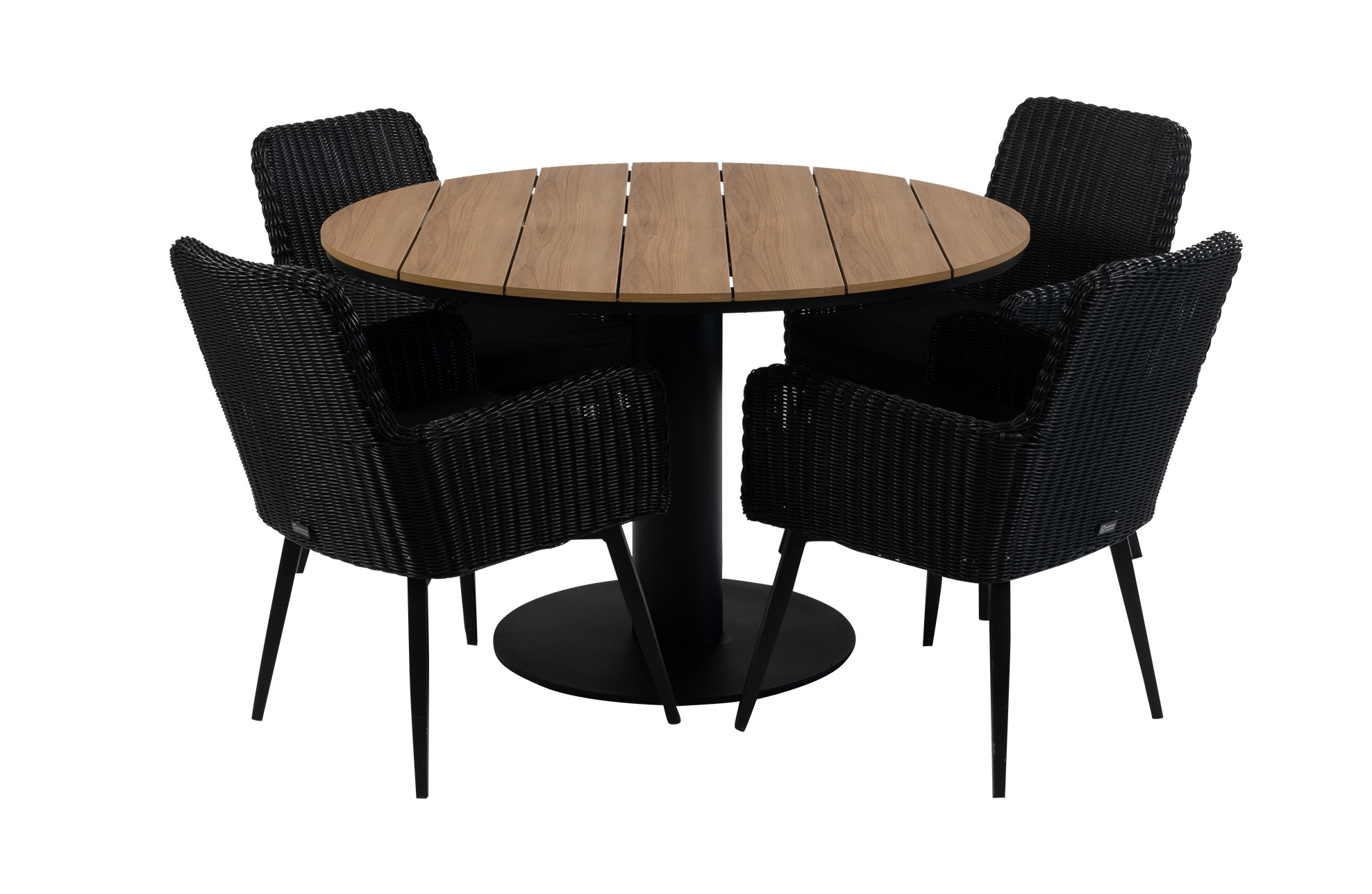 Normin 5-delige ronde tuinset | 4 Pisa tuinstoelen (Black) | ø120cm Tower tuintafel (Black)
