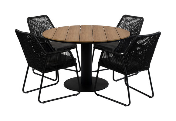5-delige ronde tuinset | 4 Mona tuinstoelen (Black) | ø120cm Tower tuintafel (Black)