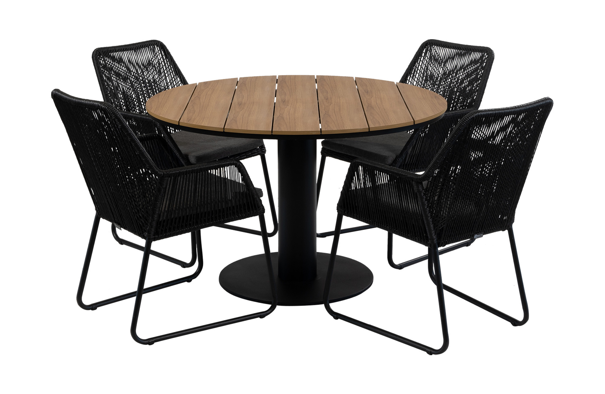 Normin 5-delige ronde tuinset | 4 Mona tuinstoelen (Black) | ø120cm Tower tuintafel (Black)
