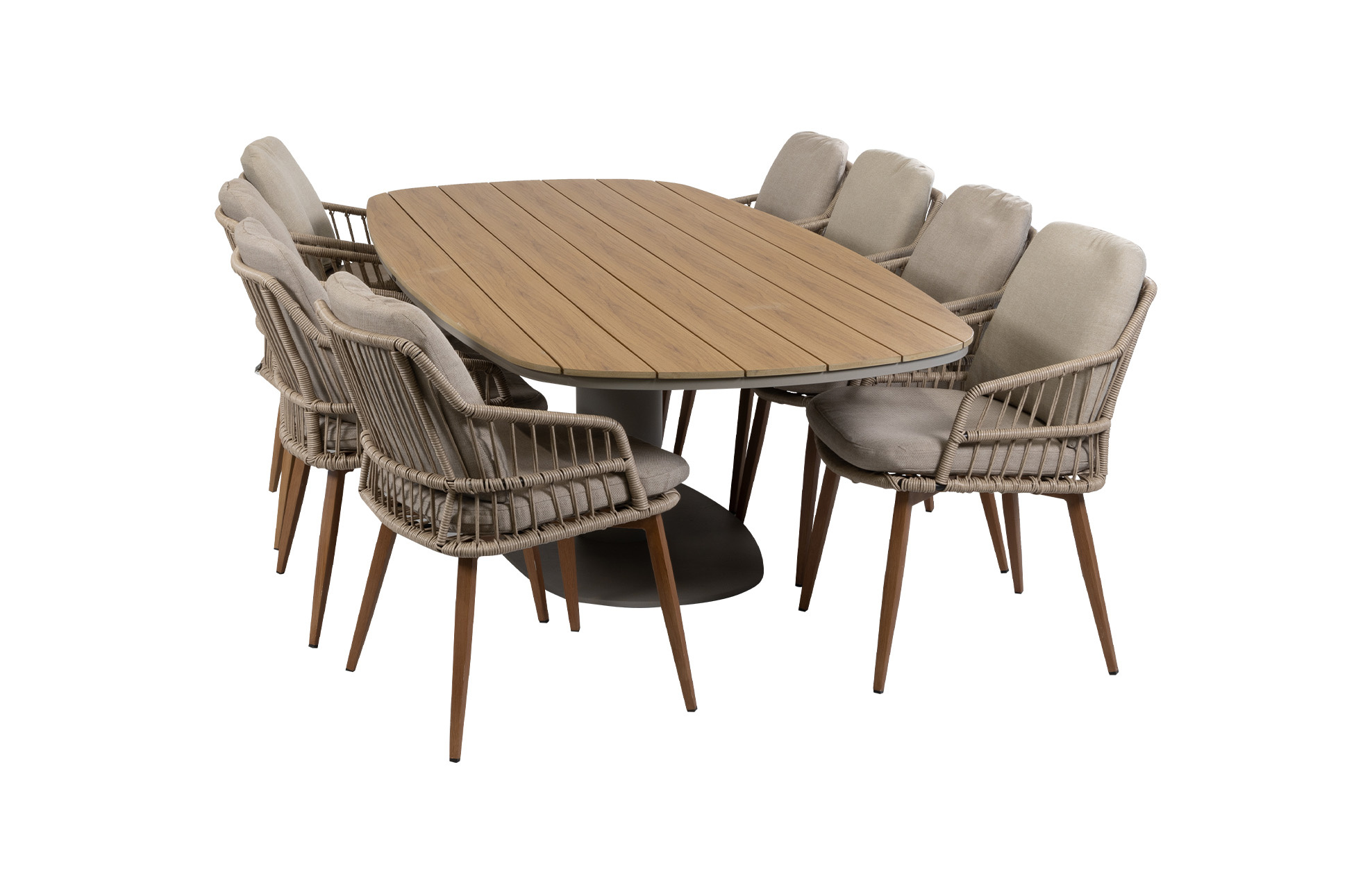 Normin 9-delige tuinset | 8 Isabel tuinstoelen (Sand/Wood) | Tuintafel Tower 260cm (Camel)