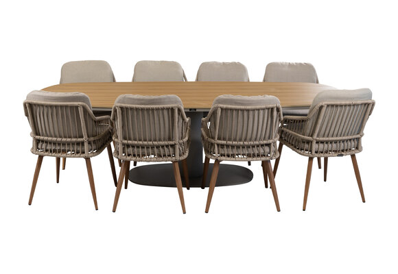 9-delige tuinset | 8 Isabel tuinstoelen (Sand/Wood) | Tuintafel Tower 260cm (Camel)