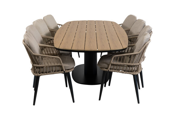9-delige tuinset | 8 Isabel tuinstoelen (Sand) | 260cm Tower tuintafel (Black)