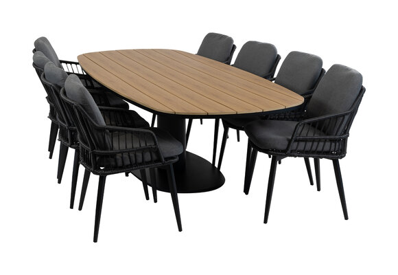 9-delige tuinset | 8 Isabel tuinstoelen (Black) | 260cm Tower tuintafel (Black)