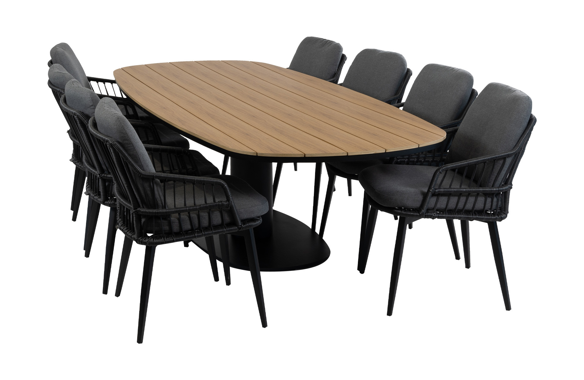 Normin 9-delige tuinset | 8 Isabel tuinstoelen (Black) | 260cm Tower tuintafel (Black)