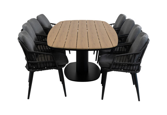 9-delige tuinset | 8 Isabel tuinstoelen (Black) | 260cm Tower tuintafel (Black)