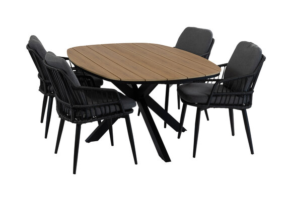 5-delige tuinset | 4 Isabel tuinstoelen (Black) | Tuintafel Cadiz 180x115cm (Black)