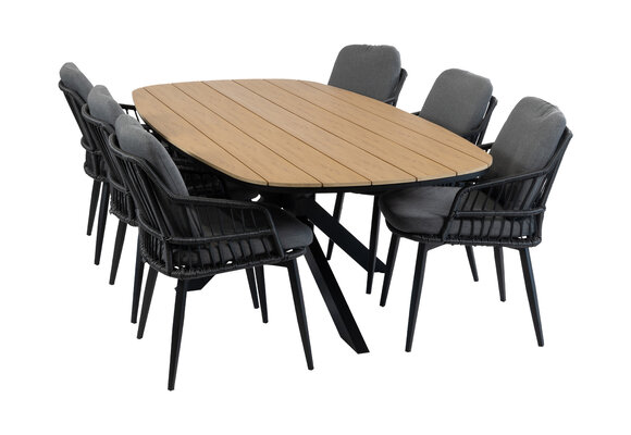 7-delige tuinset | 6 Isabel tuinstoelen (Black) | Tuintafel Cadiz 240x115cm (Black)